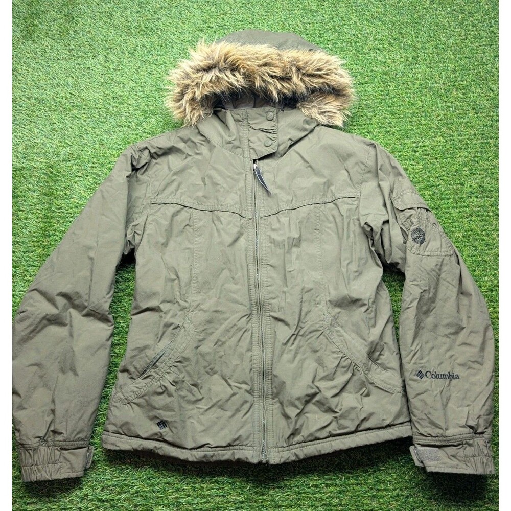 Columbia Women’s Green Jacket Faux Fur Hood Full Zip Size Medium